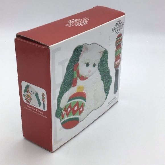 Fitz and Floyd Snack Plate with Spreader Yuletide Kitten - Picture 4 of 6